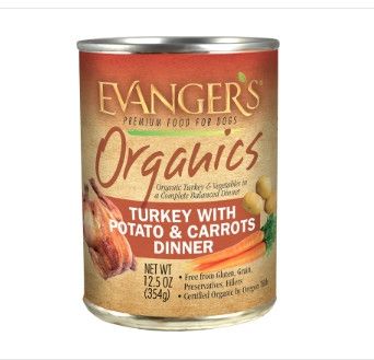 Evanger's Organics Turkey with Potato & Carrots Dinner Wet Dog Food Can, 12.5-oz