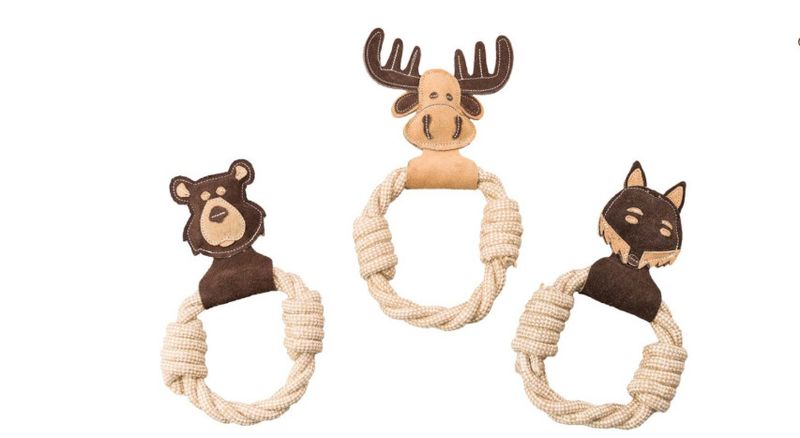 Ethical Pet Spot Dura-Fused Leather with Rope Ring Dog Toy, Assorted, 11-in