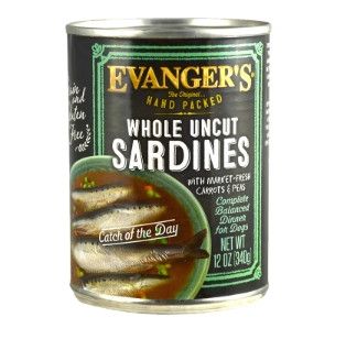 Evanger's Hand Packed Catch of the Day Whole Uncut Sardines Wet Dog Food Can, 13-oz