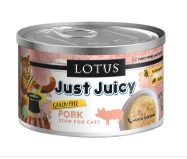 Lotus Just Juicy Pork Stew Grain-Free Wet Cat Food Can, 2.5-oz