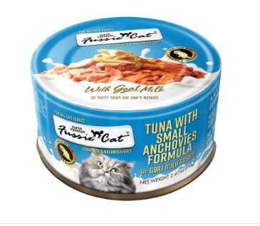 Fussie Cat Tuna with Small Anchovies Formula in Goat Milk Gravy Wet Cat Food Can, 2.47-oz