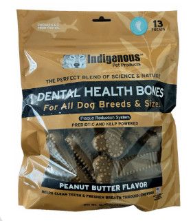 Indigenous Dental Health Bones Peanut Butter Dog Treats, 13-count