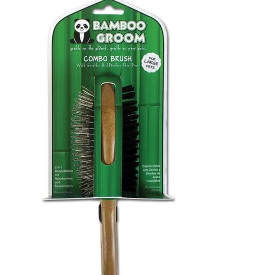 Bamboo Groom Combro Brush, Bristles & Stainless Steel Pins, Large