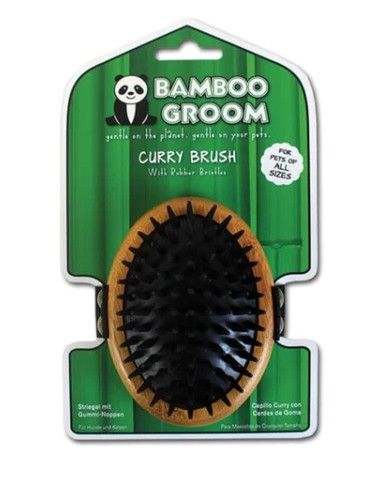 Bamboo Groom Curry Brush with Rubber Bristles, All Sizes