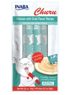 INABA Churu Puree Chicken with Crab Flavor Grain-Free Cat Treat, 0.5-oz, 4-pack