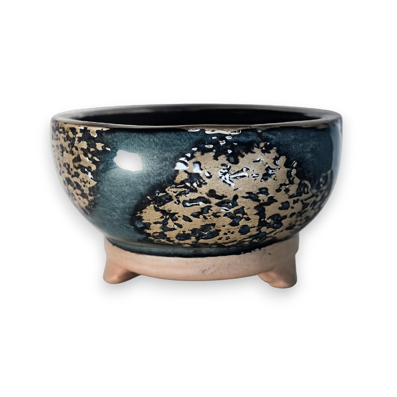 Blue Ember Round Hand-Crafted Bonsai Pot