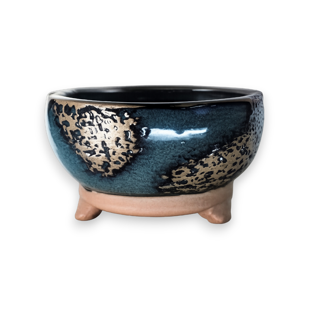 Blue Ember Round Hand-Crafted Bonsai Pot