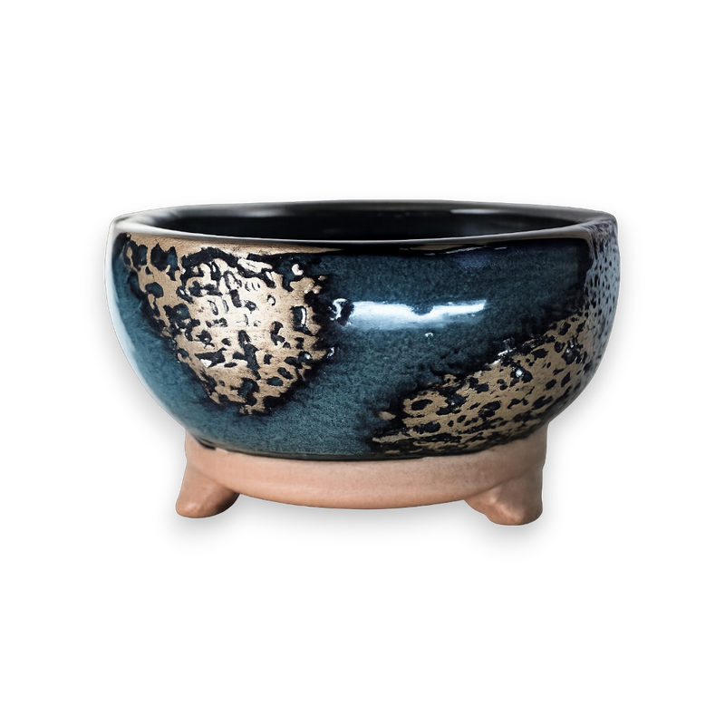 Blue Ember Round Hand-Crafted Bonsai Pot