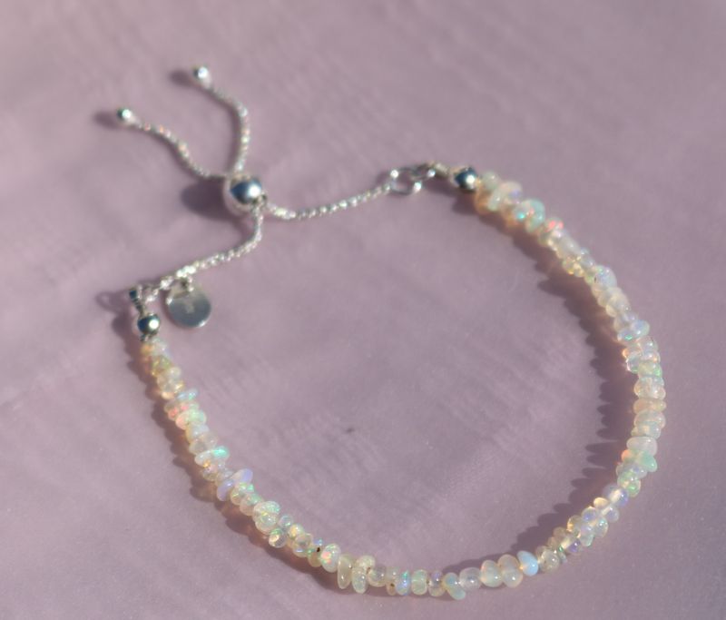 Natural White Ethiopian Welo Opal with Sterling Silver Slider