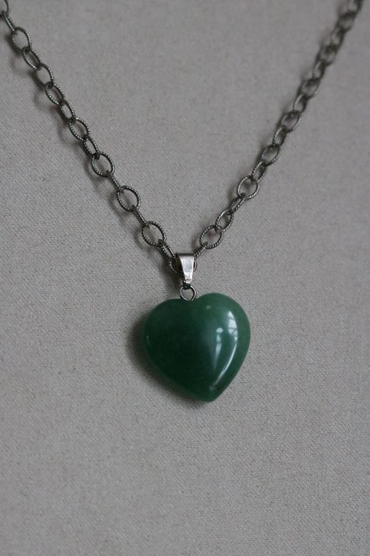 Heart shaped pendant on a 18" Wire Cable chain Oxidised Sterling Silver