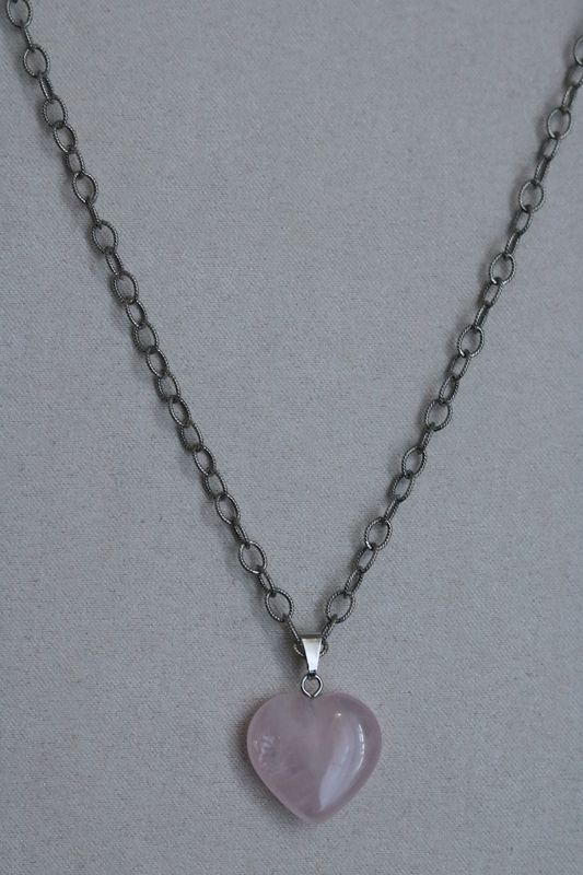 Heart shaped pendant on a 18" Wire Cable chain Oxidised Sterling Silver