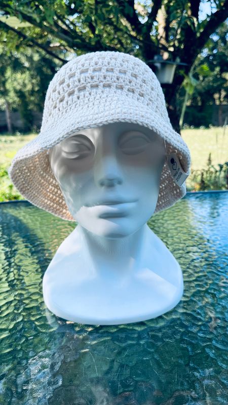 Bucket hat ecru z bawełny - ręcznie szydełkowany (HMZ1006)