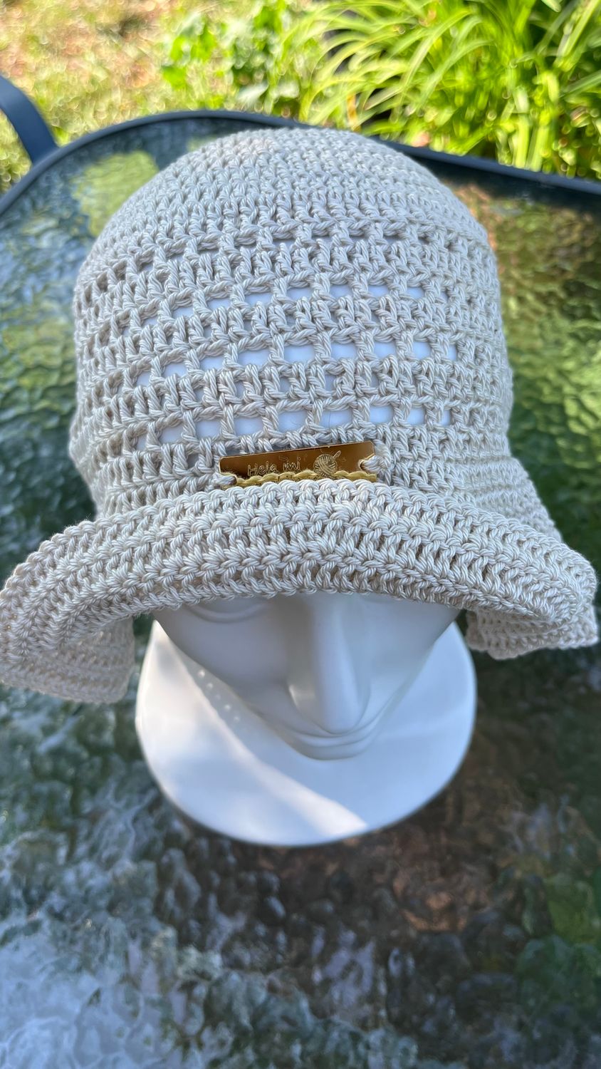 Bladoszary bucket hat z bawełny - ręcznie szydełkowany (HMZ 1008)