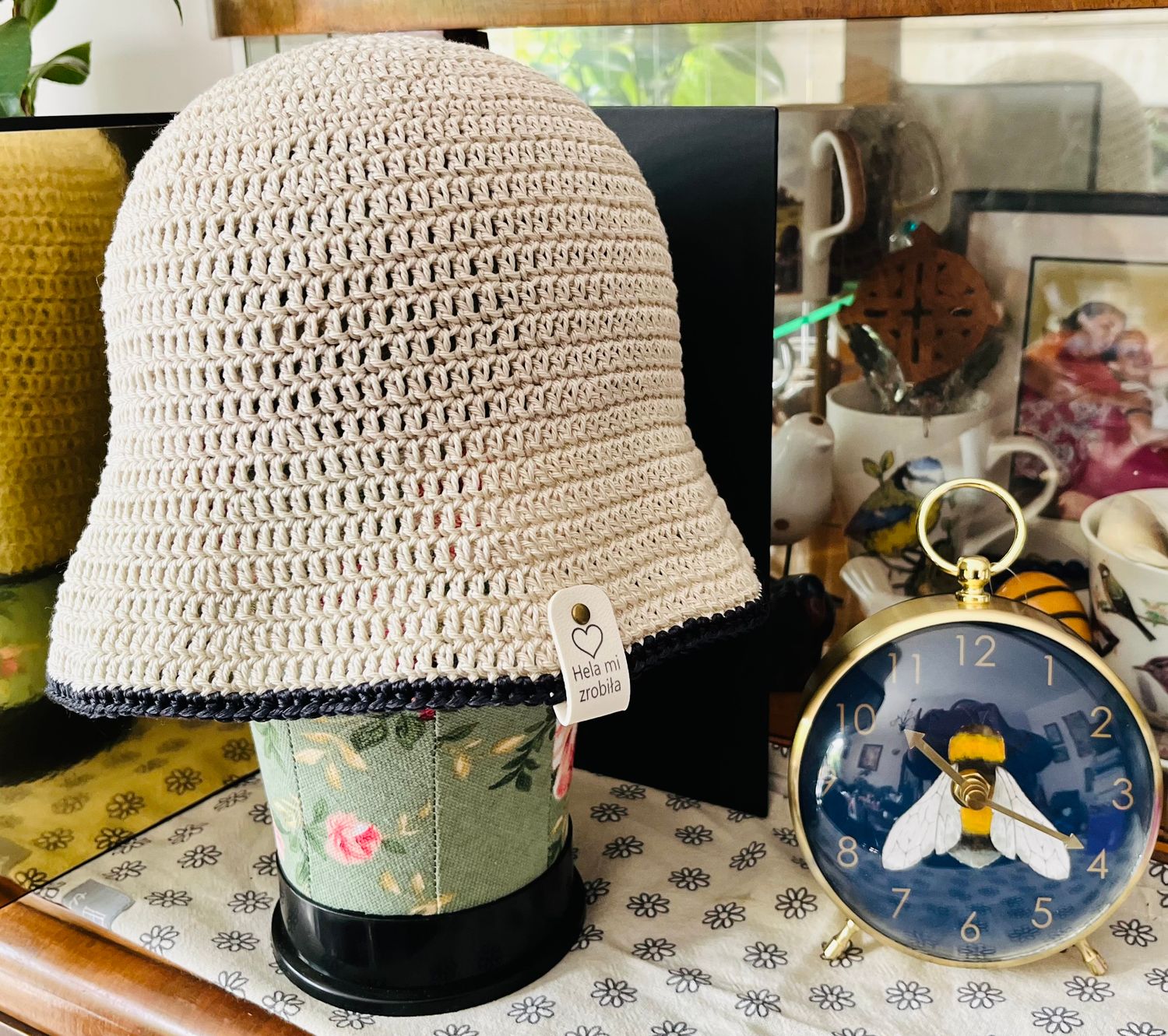 Jasnoszary bucket hat z bawełny - ręcznie szydełkowany (HMZ1020)