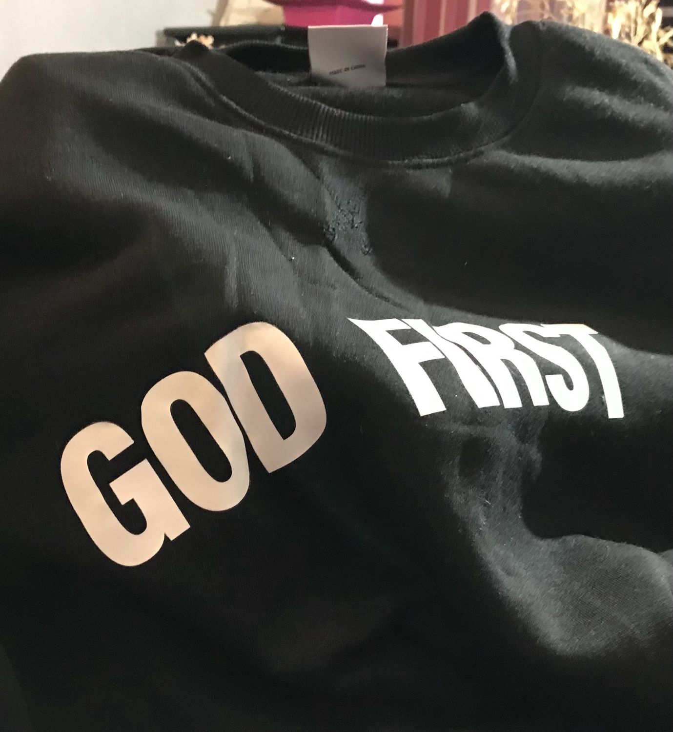 Design sweatshirt long sleeve whiteGod first