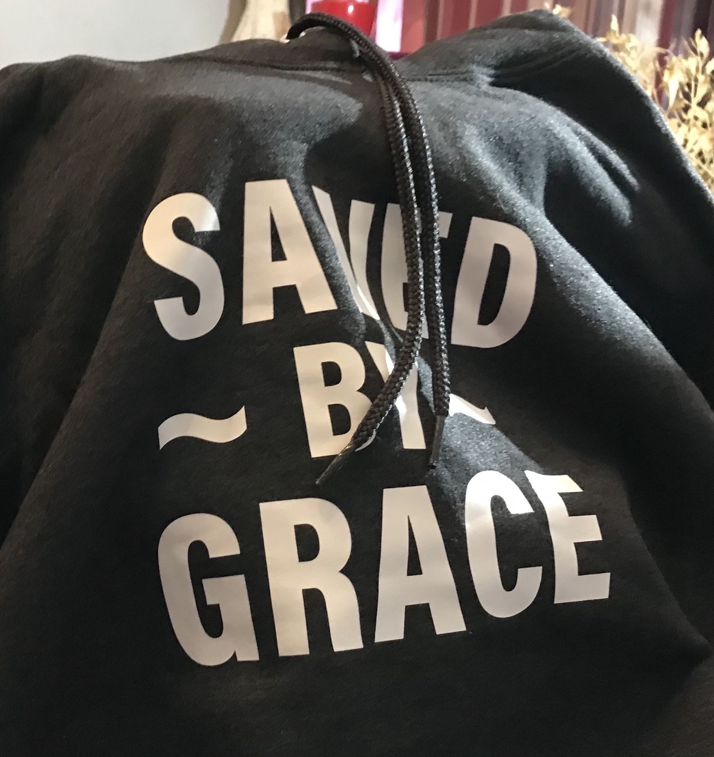 Saved by grace hooded gray