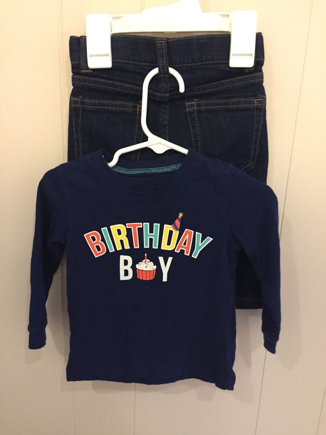 Carter’sLong sleeve Birthday top 12Months.Jean pant 6-12Months