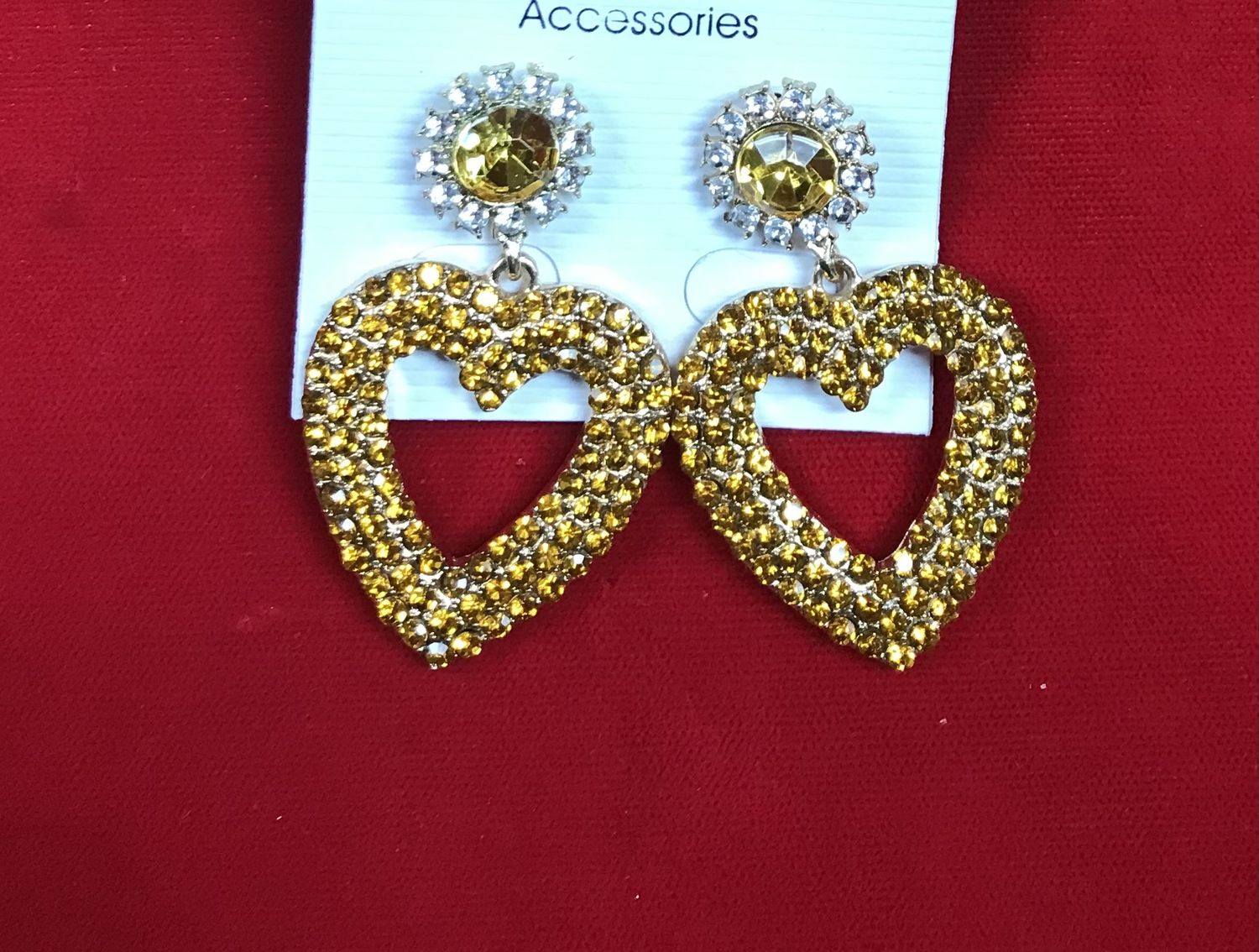 Heart Fashion Earring with Rhinestones Yellow