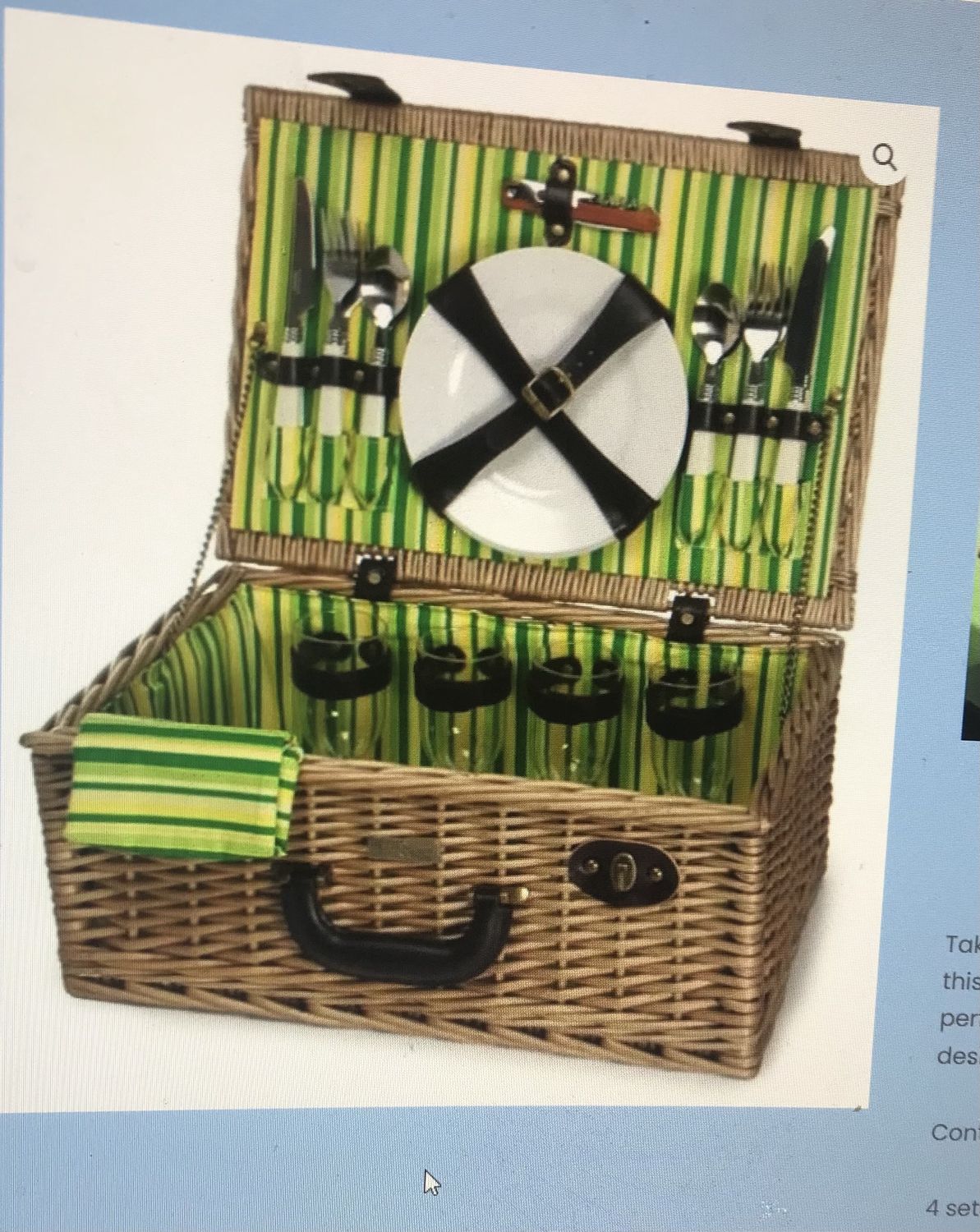 Vintage Picnic Basket with Complete Cutlery Set for 4 People