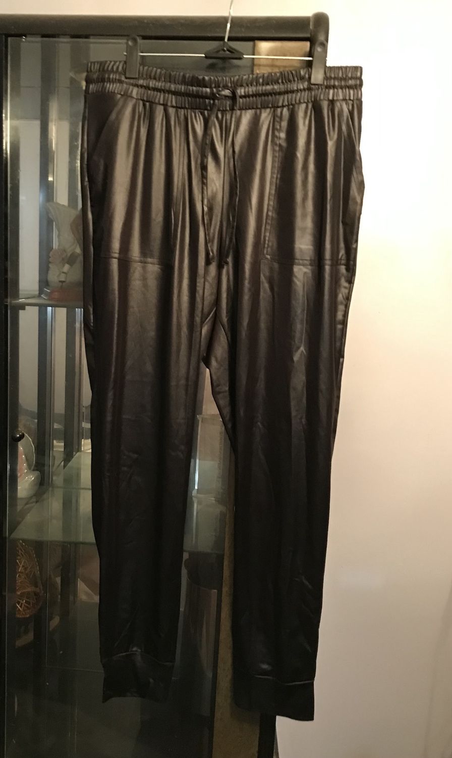 Leather Pants Women Just Be Pull Up with front belt Large Black