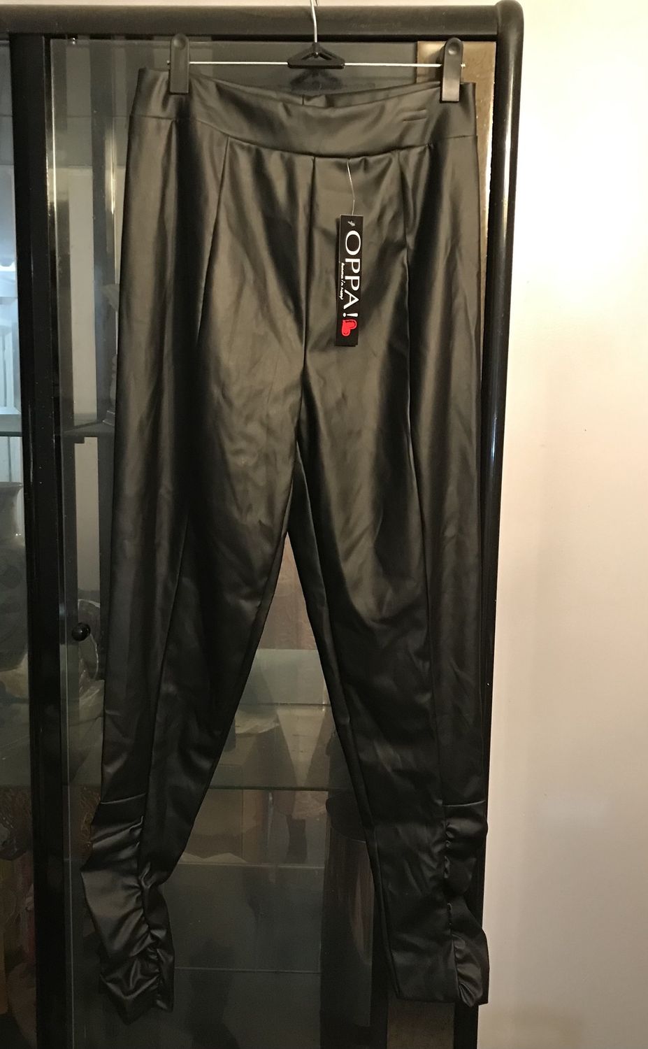 Women Leather Pants OPAL with  smoked legs Large Black