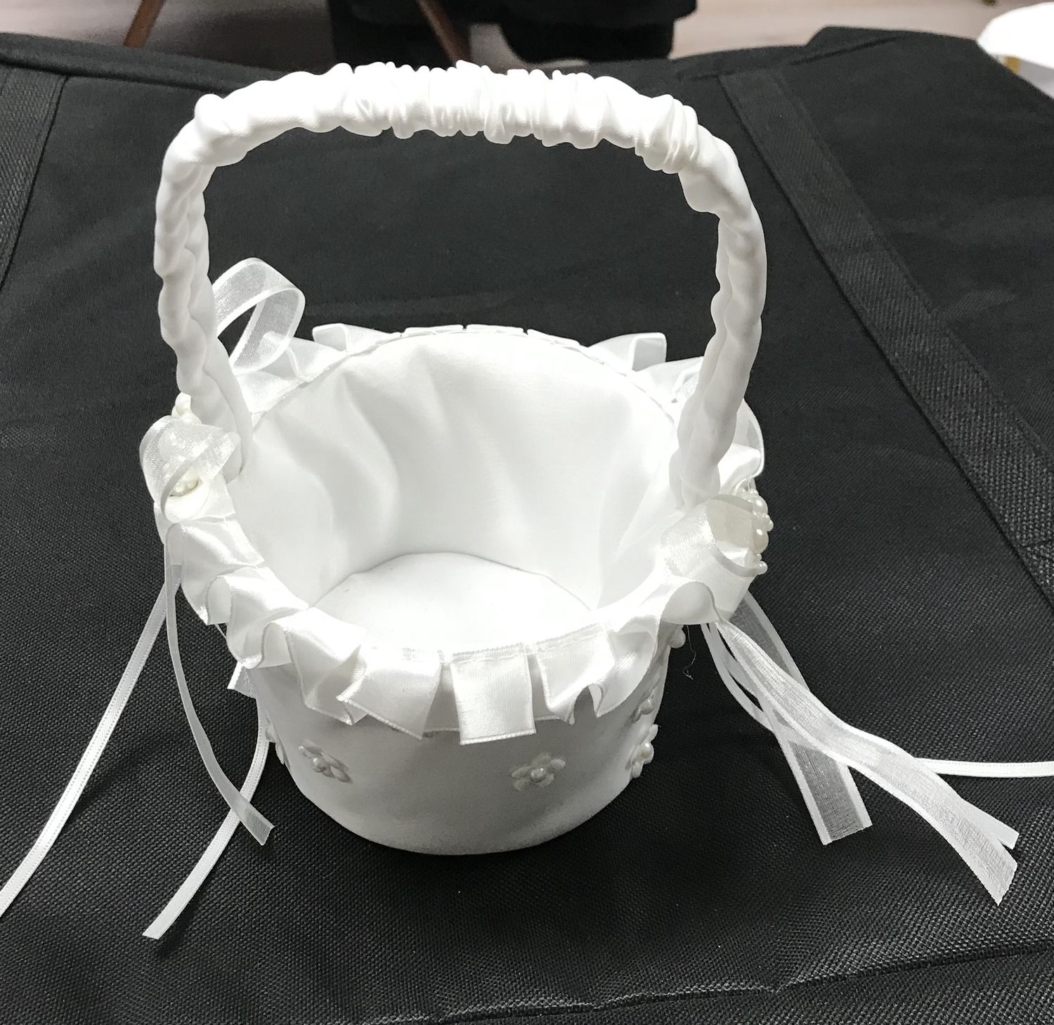 Basket for Flower Girls with RibbonPeals White