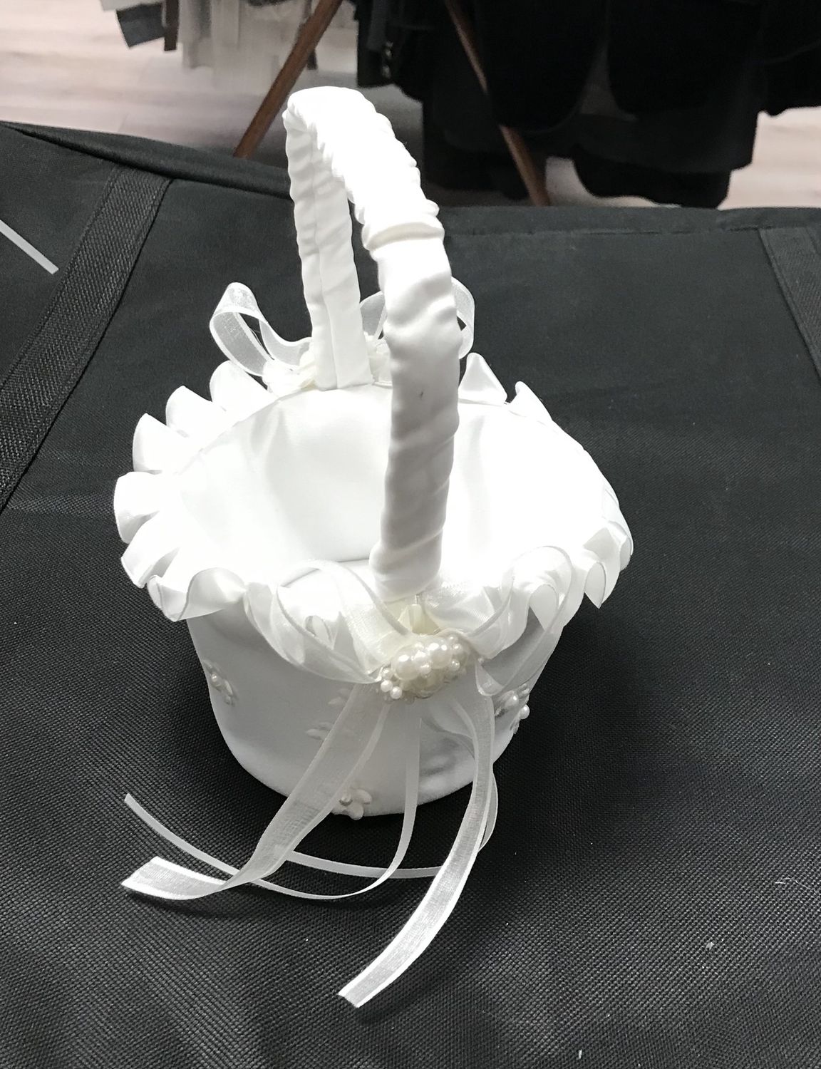 Basket for Flower Girls with RibbonPeals White