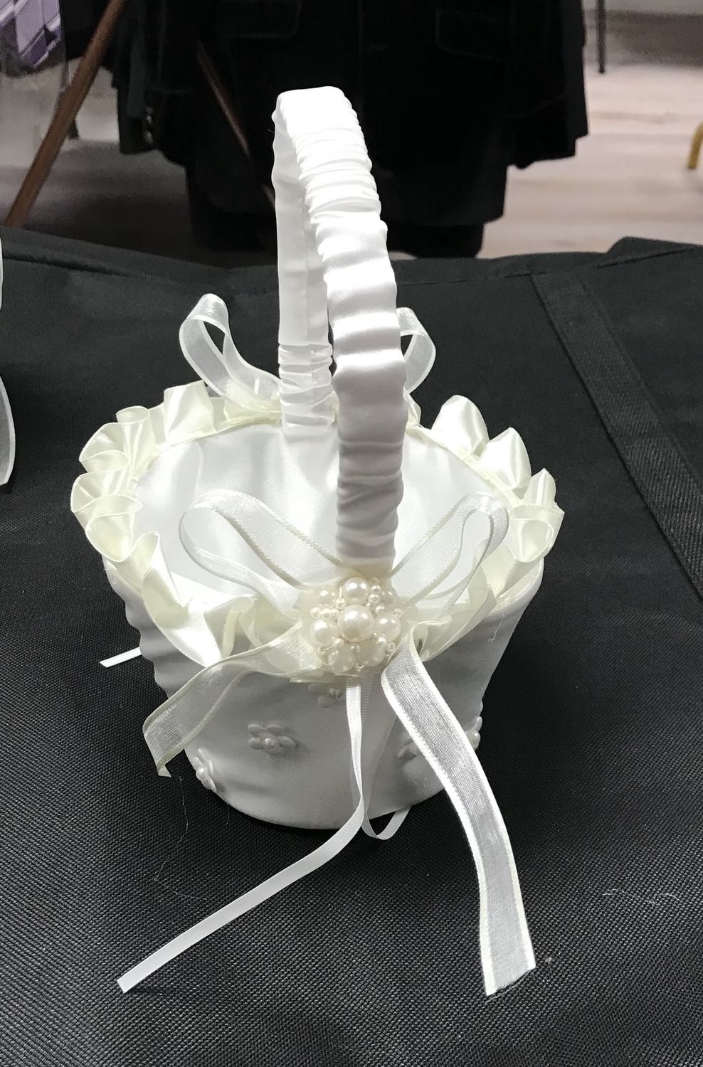 Flower Girls Basket with Ribbon Pearls