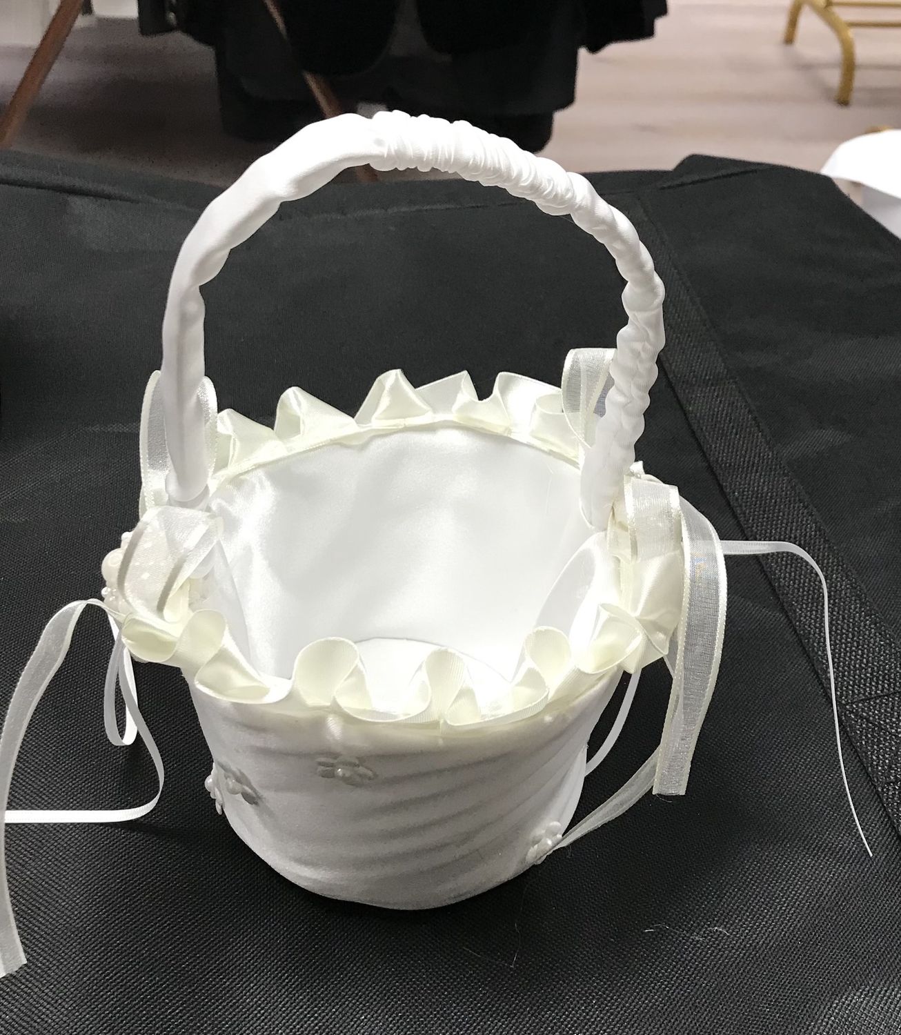 Flower Girls Basket with Ribbon Pearls