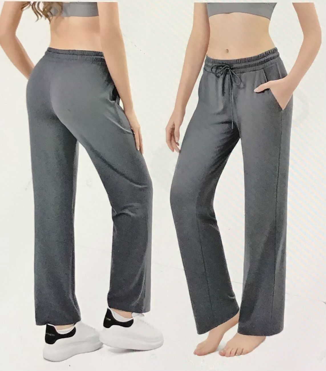 Wide Leg Sweatpants  for Women with Pockets Drawstring. Casual Wear Black  Large