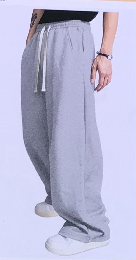 Men’s Baggy ,Wide Leg Barrel Sweatpants Drawstring Elastic waist,Loose fit with Pockets Light Grey XL