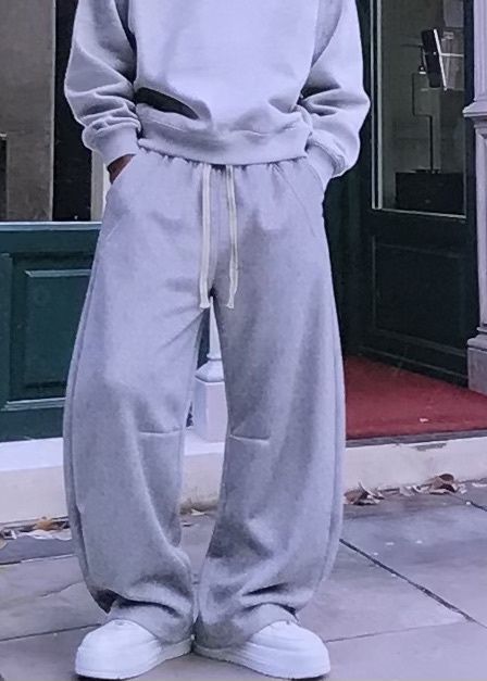 Men’s Baggy ,Wide Leg Barrel Sweatpants Drawstring Elastic waist,Loose fit with Pockets Light Grey XL