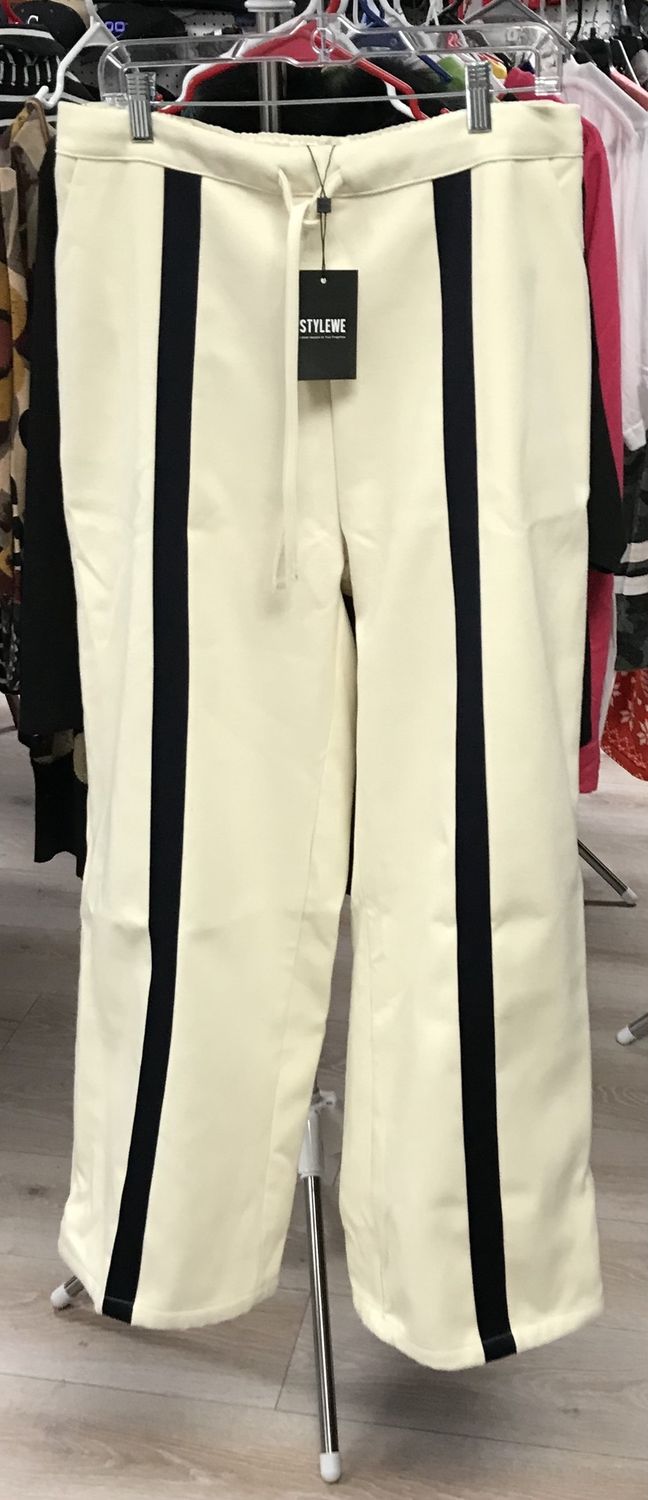 STYLEWE Wide Leg Women’s Pant Drawstring Half Elastic Waist Off White XL