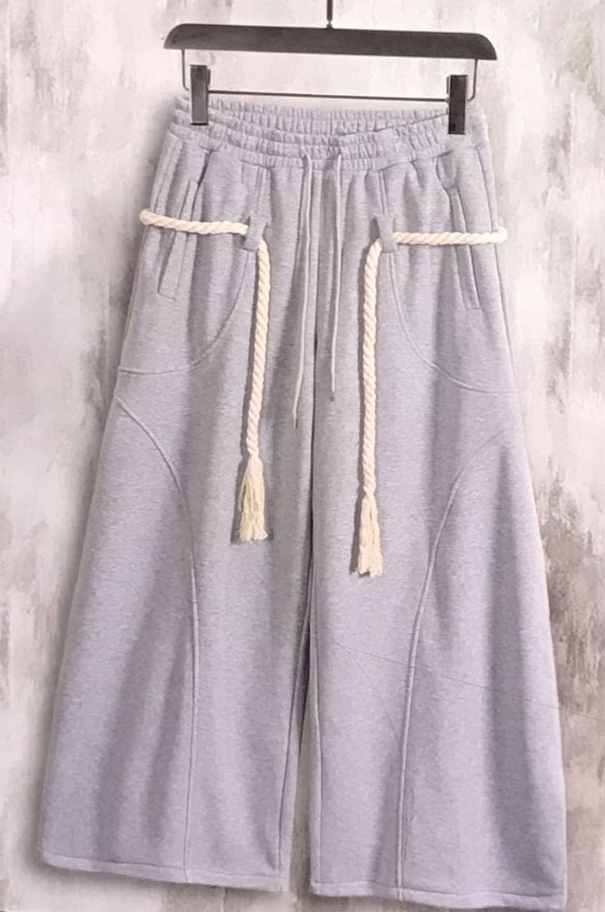 Men’s Fashion Rope Wide LegsPocketed Loose Fitting  Grey Small(36)