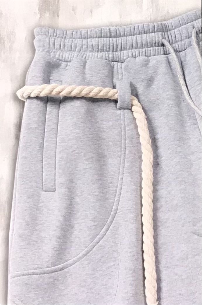 Men’s Fashion Rope Wide LegsPocketed Loose Fitting  Grey Small(36)