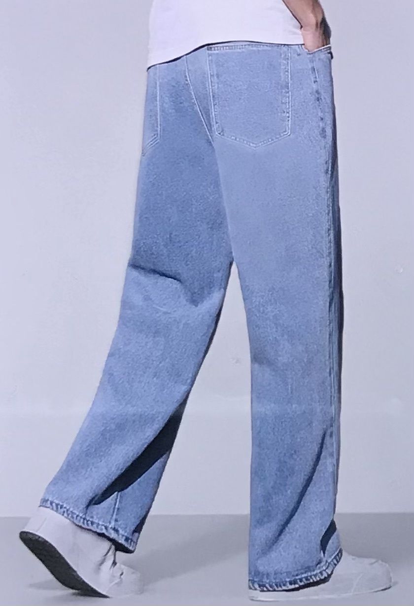 Baggy Jeans for Men Y2KStreewear Vintage Wide Leg LooseFit Demin Pants Capenter Jeans Light Blue Large