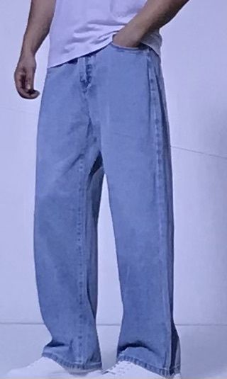 Baggy Jeans for Men Y2KStreewear Vintage Wide Leg LooseFit Demin Pants Capenter Jeans Light Blue Large