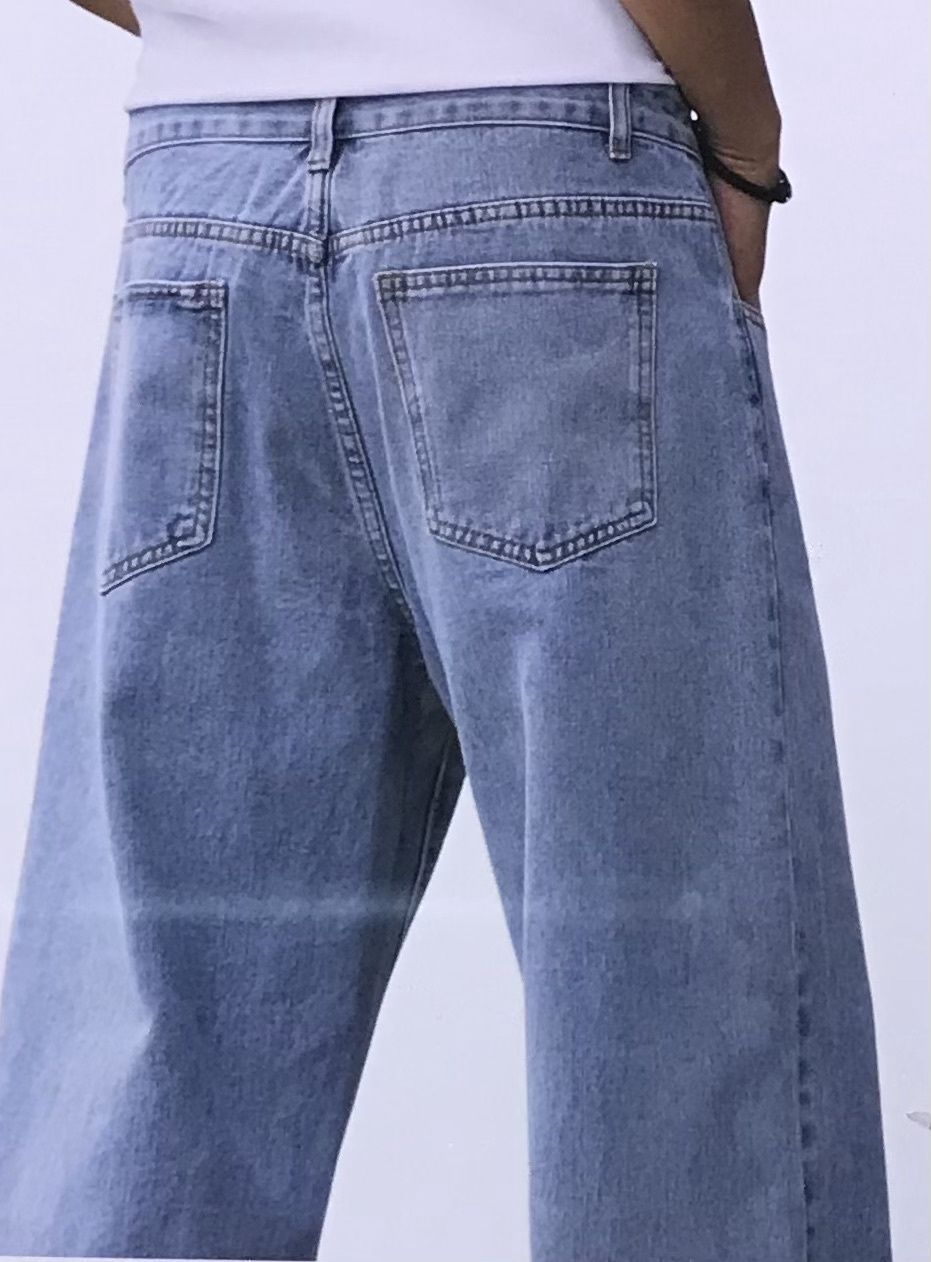 Baggy Jeans for Men Y2KStreewear Vintage Wide Leg LooseFit Demin Pants Capenter Jeans Light Blue Large