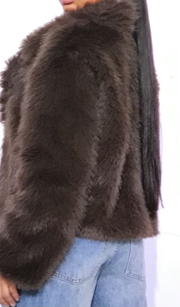 Faux Fur Coat For Women Long Sleeved Mocha 1X