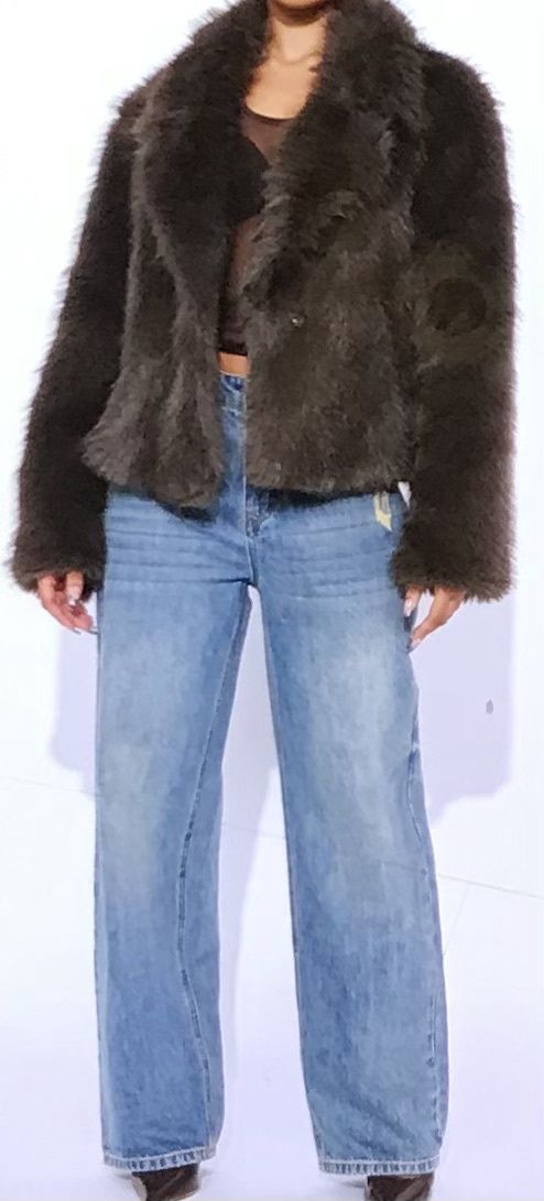 Faux Fur Coat For Women Long Sleeved Mocha 1X