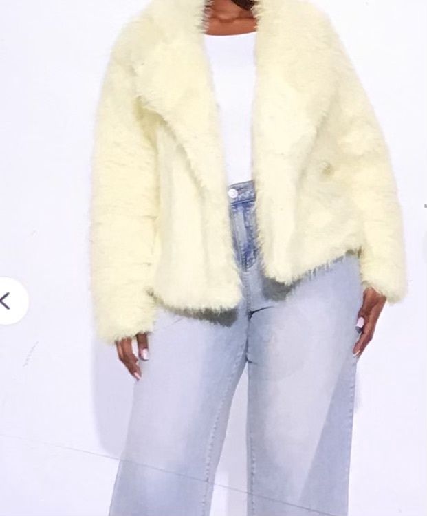 Faux Fur Coat For Women Long Sleeved Butter Yellow XL