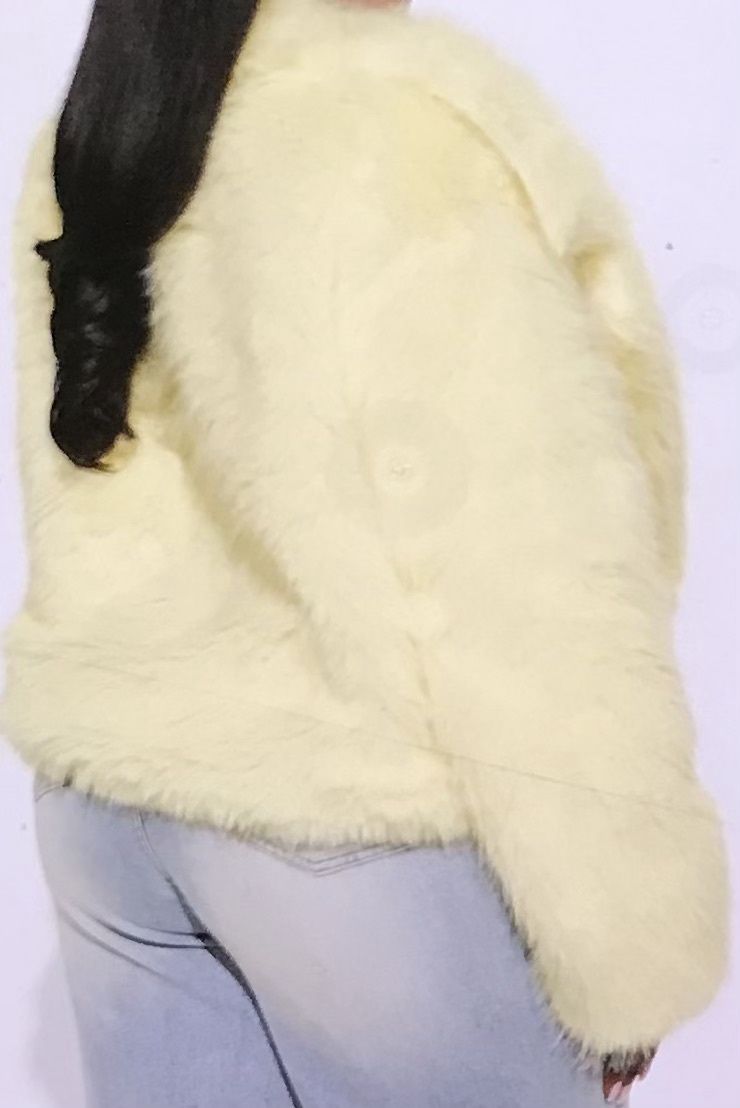 Faux Fur Coat For Women Long Sleeved Butter Yellow XL