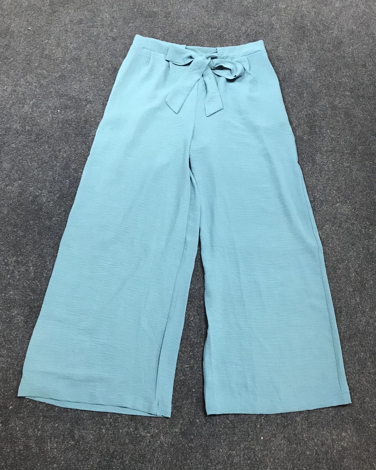 Women Pants Wide Legs Front Belt Blue Large