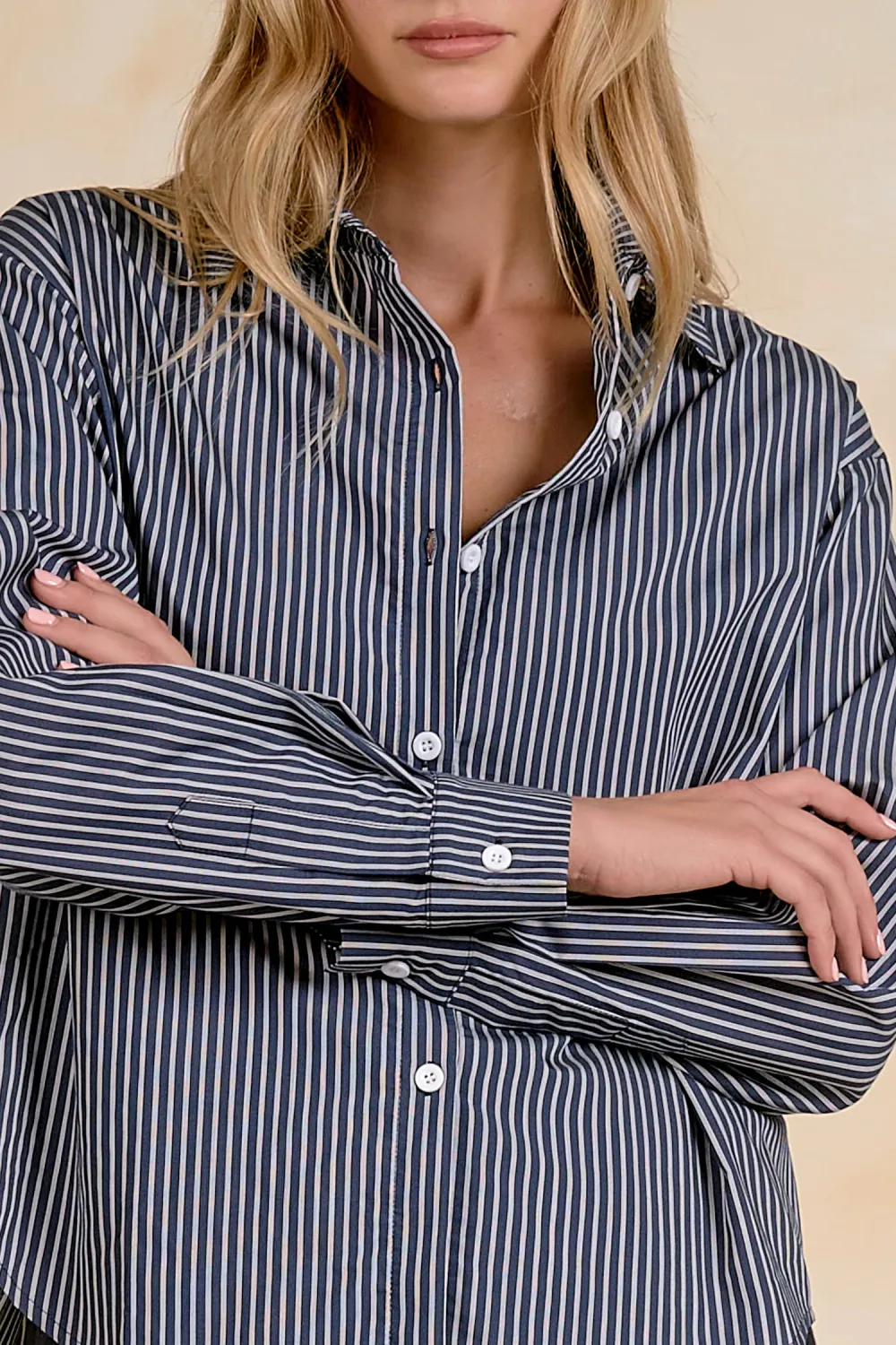 Elan Navy Stripe L/S Top