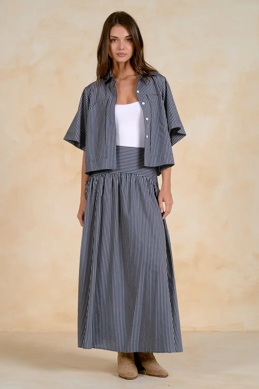 Elan Navy S/S Stripe Shirt