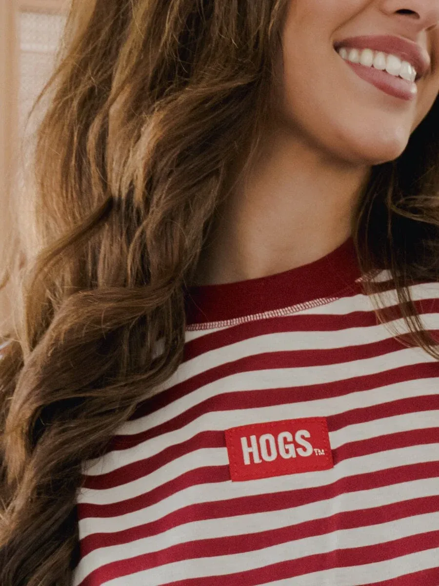 LivyLu Red Stripe Hogs Patch Top