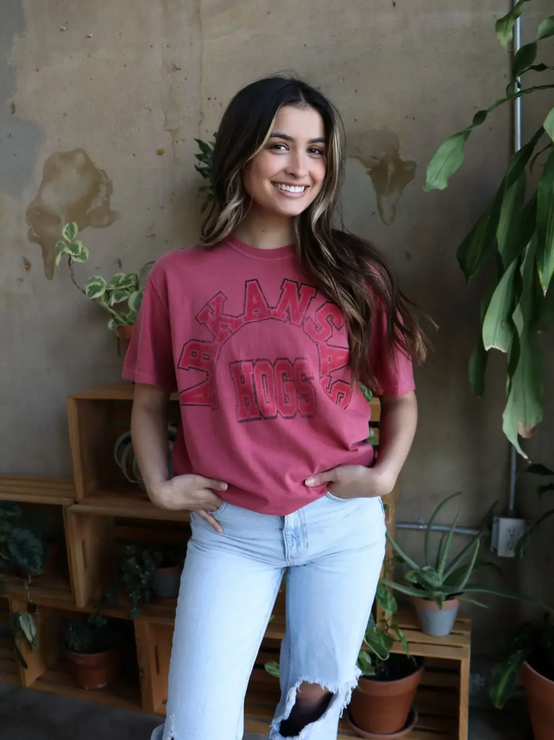 Livylu Red Arkansas Hogs Tee