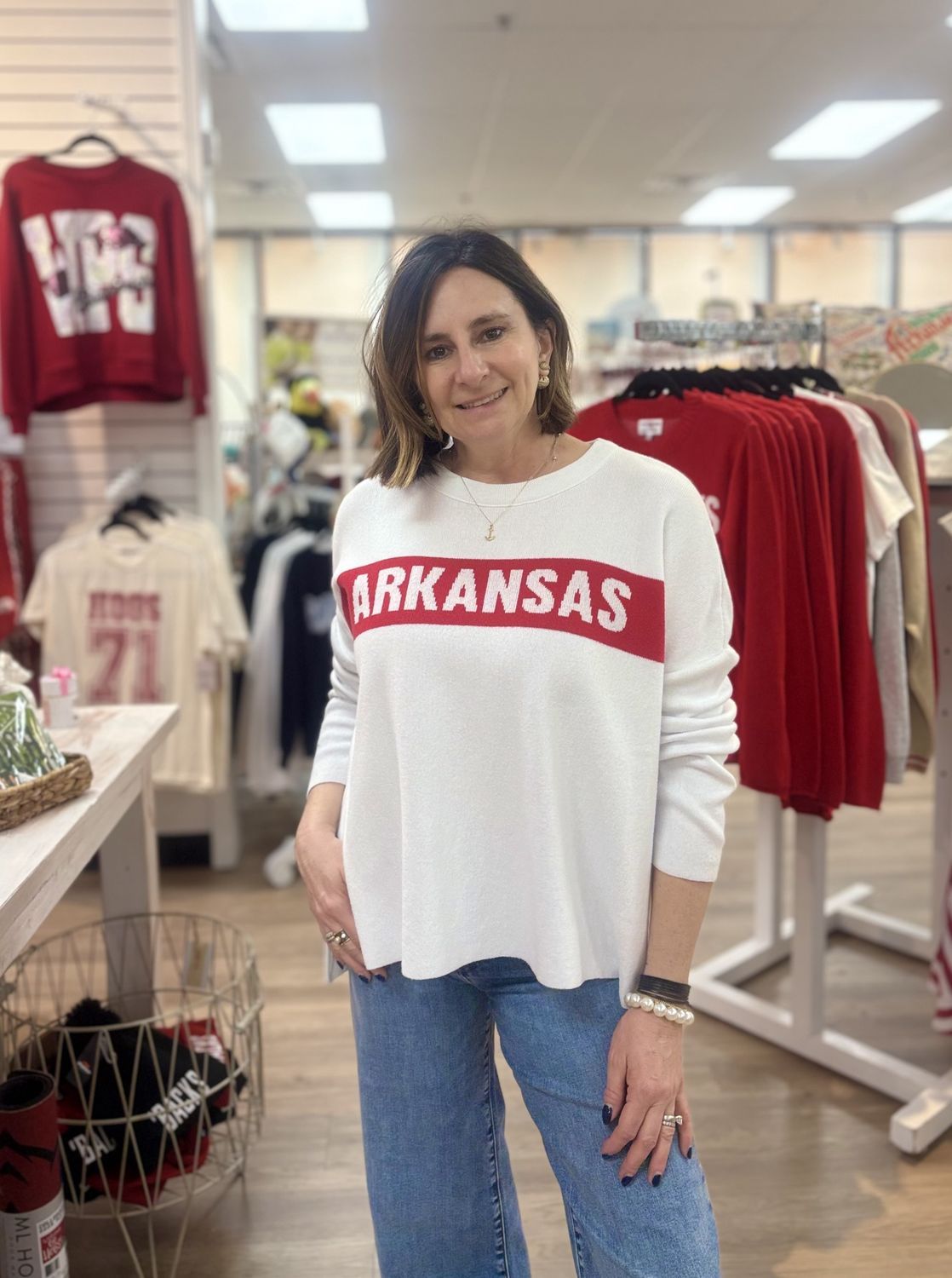 Town Pride White Arkansas Sweater