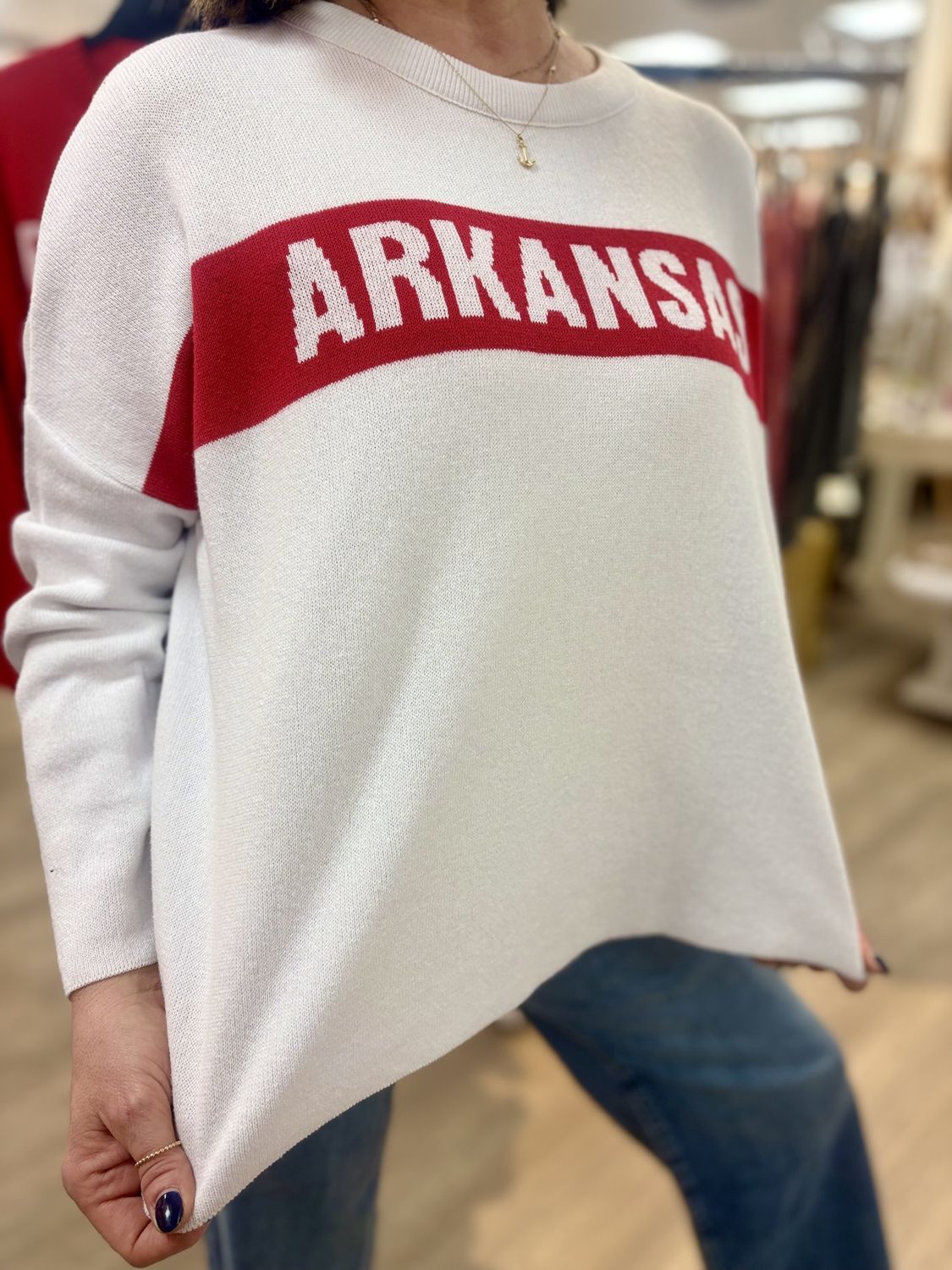 Town Pride White Arkansas Sweater