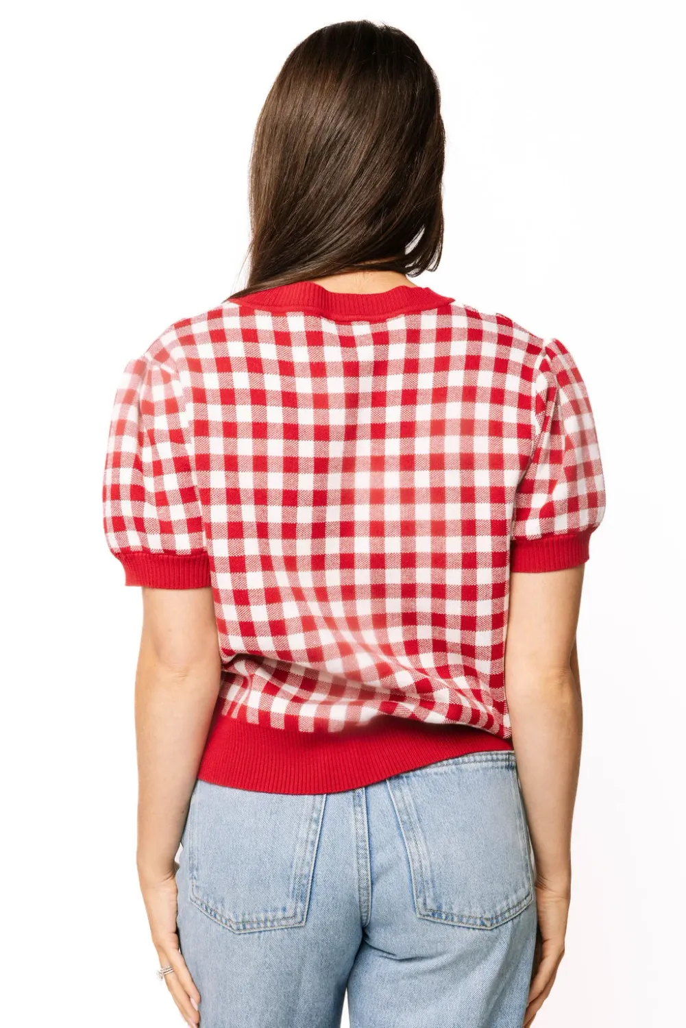 QOS Red Check Go Hogs Football Sweater